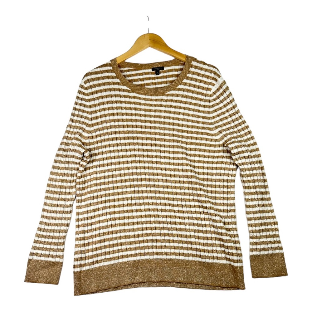 Talbots Stripe Textured Gold Shimmer Sweater Size 3X